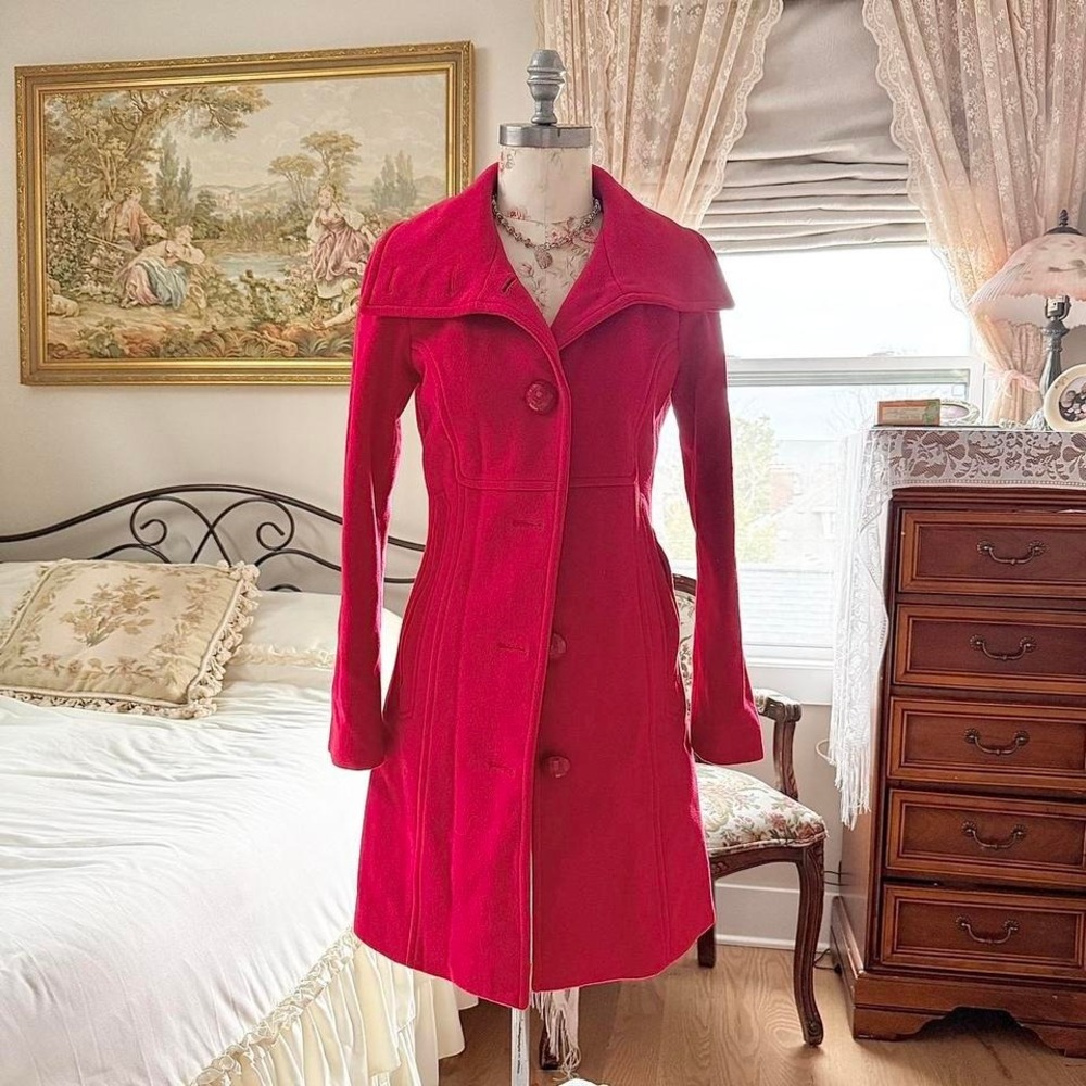 red wool coat  classic red wool blend coat etcetera size 4‎